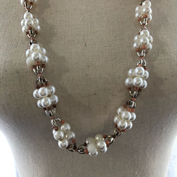 Costume jewelry necklace pearl  silver pink/white - Picture 1 of 5